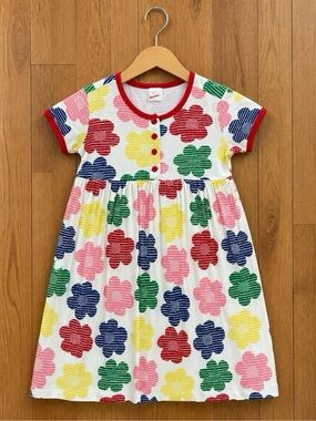 Hanna Andersson Girls Dress size 140 US 10 Floral Cotton Short Sleeve EUC